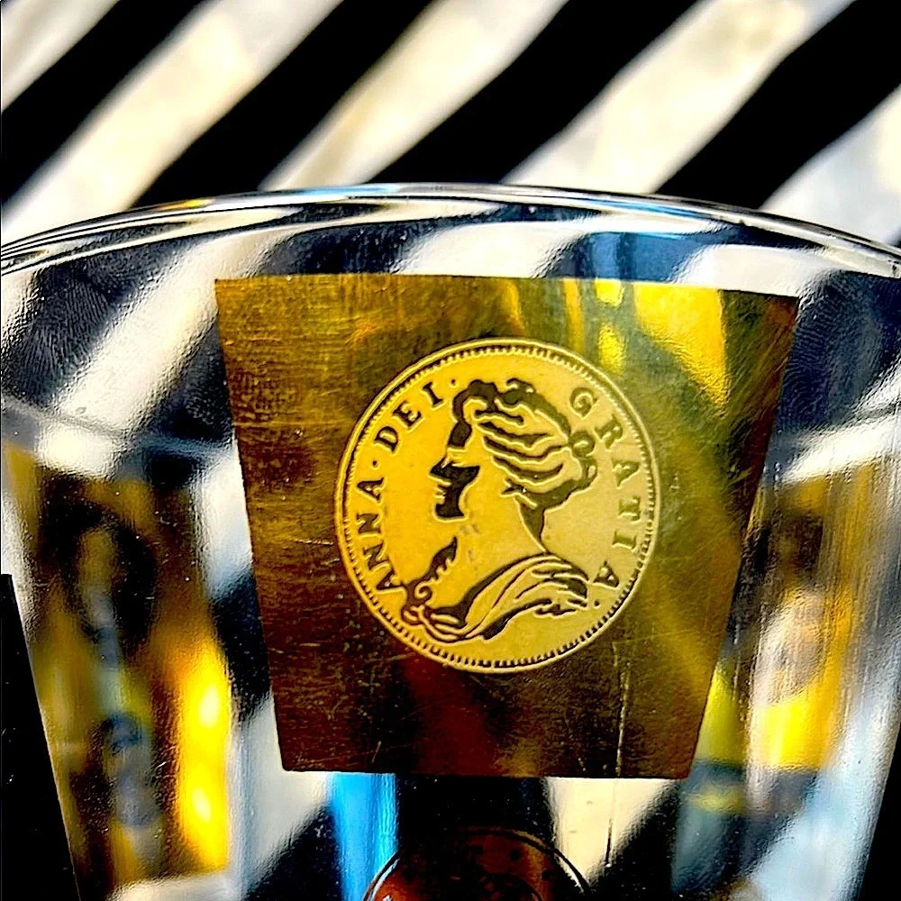 Vintage‎ MCM Cera Glass Ice Bucket with Stand– Gold/Black Coin Design
